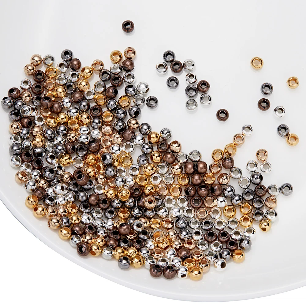 30-500pcs/lot 2-10mm Gold Color Round Spacer Bead Ball End Metal Seed Beads For Bracelet Necklace DIY Jewelry Making Accessories