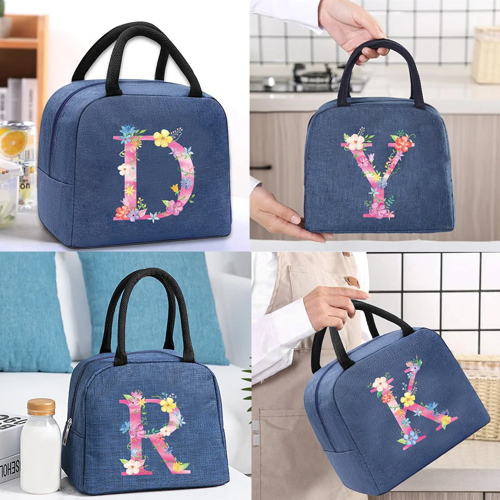 

Insulated Lunch Bag Unisex Thermal Bag for Work Storage Food Picnic Cooler Tote Organizer Bag Pink Lettern Pattern Lunch Handbag