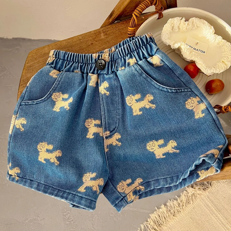 

2022 Kids Clothes Girls Denim Shorts Spring Summer Boy Cute Cartoon Print Short Jeans for Baby Cotton Loose Children's Clothing