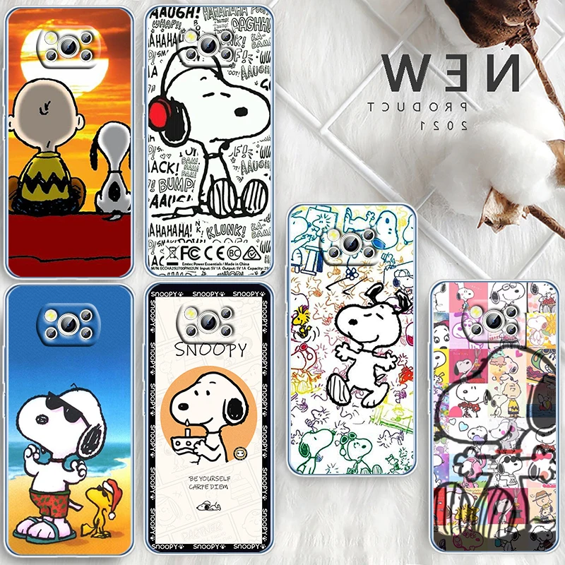 

Cartoon Snoopy Cute Dog For Xiaomi Redmi Note 10S 9 Civi Poco X4 X3 NFC F3 GT M4 M3 M2 X2 F2 Pro C3 5G Transparent Phone Case