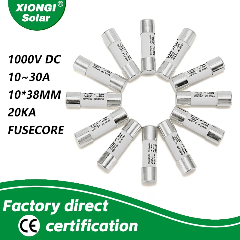 

10 шт., плавкие предохранители XIONGISOLAR, 10x38 мм, 1000 в