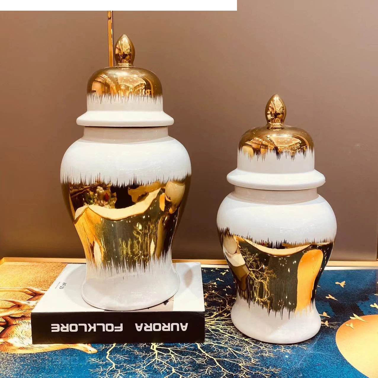 Керамическая банка для клетчатойmate с золотым градиентом декоративная имбирная