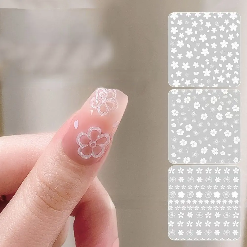 

New 3D White Translucent Daisy/Cherry Blossom Nail Art Watermark Stickers Ladies DIY Nail Art Fresh Pattern Design Decor Slider
