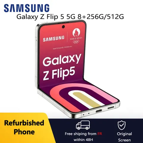 Восстановленный Samsung Galaxy Z Flip 5 5G 6,7 дюйма F731U1 8 + 256/512 ГБ AMOLED разблокированный складной мобильный телефон на базе Android, отличное состояние