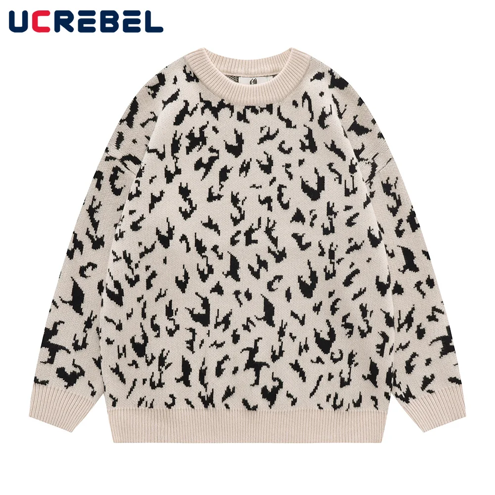 

Мужской Жаккардовый свитер с леопардовым принтом, с круглым вырезом