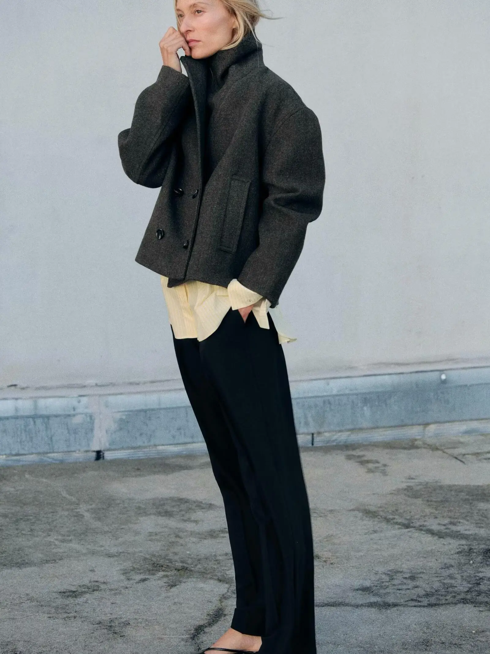 Za 2024 свободная версия двубортное флисовое короткое пальто верхняя одежда 8372289