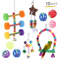 8pcsset bird parrot toys bird swing chewing training toys chewable hanging hammock for parrots pet wooden beads ball bell toys