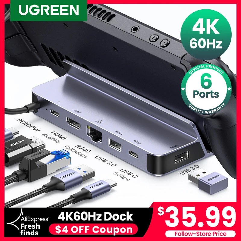 Docking Station UGREEN USB C tipo C a HDMI 4 k60hz RJ45 PD100W Dock per Steam Deck Nintend Switch MacBook Pro Air PC HUB USB 3.0