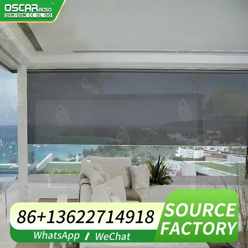 Motorized Outdoor Window Shades with Solar Panel Heavy duty Blackout for Patio Balcony Office Rolling Blind (art.: 3920d35be2bda) - 3920d35be2bda