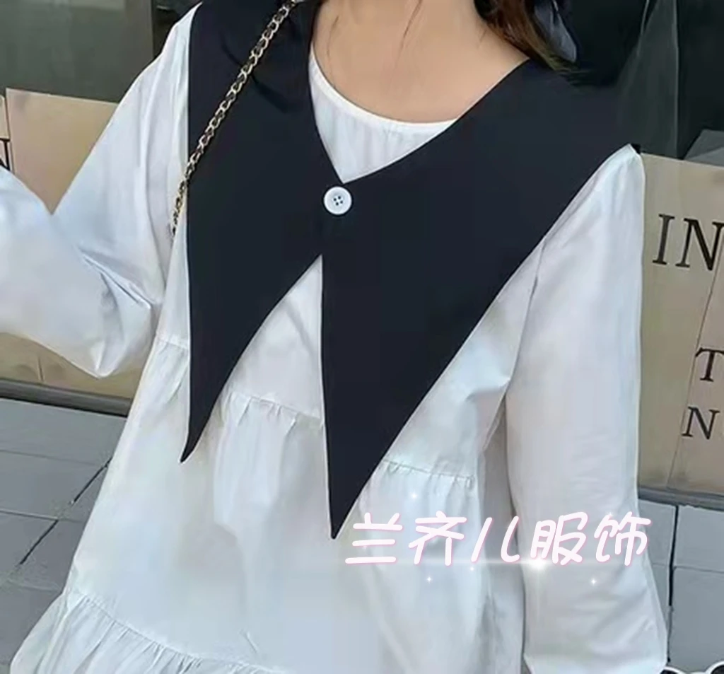 Simple Non-Pocket Pointed Collar Navy Sle Shawl Large Detachable Single All-Match Decorative Length V Neck