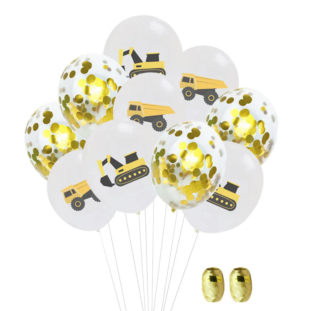 

20 Pcs Sequin Confetti Balloons Balloons Set Excavator Truck Printing Balloons Sequins
