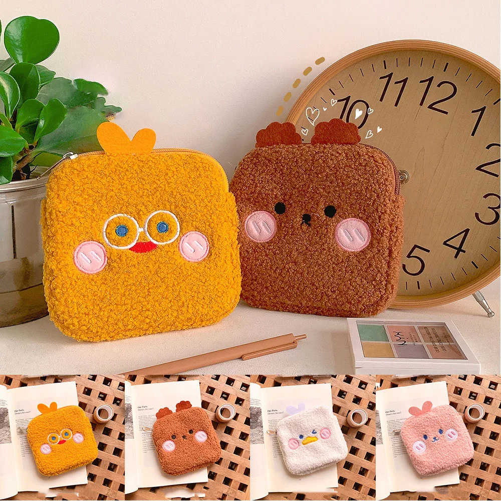

Cute Plush Sanitary Napkin Storage Bag Women Tampon Sanitary Pad Bag Small Cosmetic Bags Makeup Pouch Card Lipstick Organizer