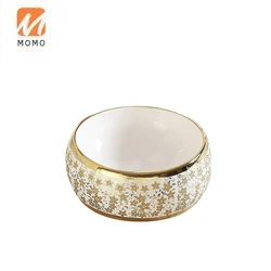 Moroccan Style Round Bowl Sink Stone Wash Basin Ceramic Gold Basin for Bathroom images - 6