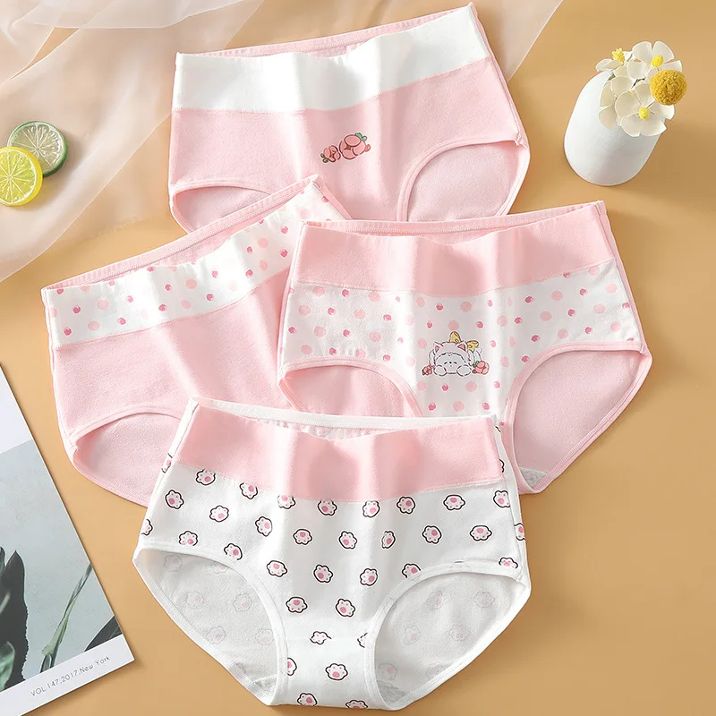 4 шт. женское милое хлопковое нижнее белье студенческие розовые трусики с принтом