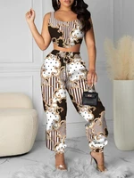 women sexy leopard two pieces outfits crop tank top and high waist pants casual streetwear two piece sets summer trousers set