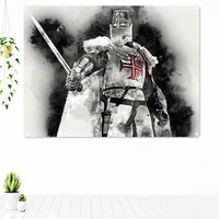 medieval warrior knights templar armor posters vintage crusader banners flags canvas painting wall hanging home decoration d4