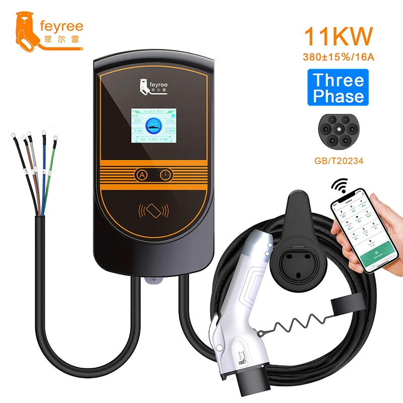 Feyree EV зарядное устройство GB/T шнур EVSE Wallbox электромобиль 7 кВт 11 22 приложение для