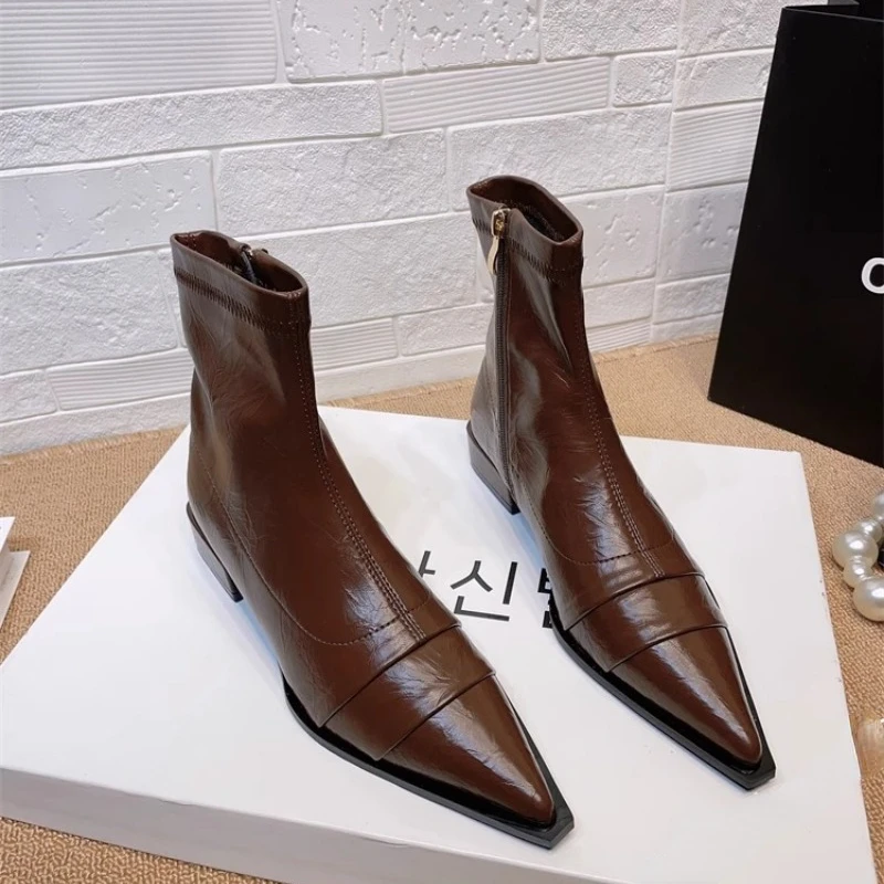 

Ladies Shoes 2023 Fashion Shoes Sewing Women's Boots New Solid Office and Career Sexy Pointed Toe Ankle Boots Shoes Female
