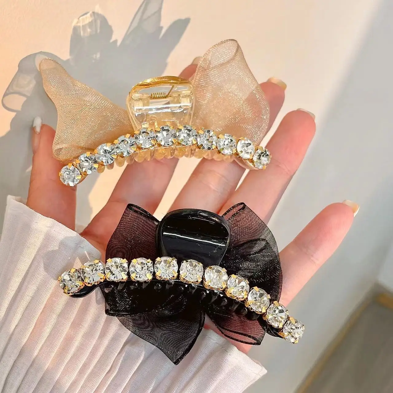 

Double-sided Bow cute Small Grab Clip Bangs Hairpin Side Rhinestone Hairpin Mesh Headgear Clip Hairpin