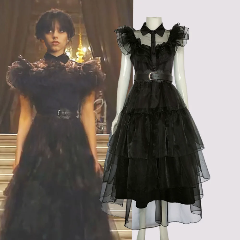 

Movie Wednesday Cosplay Dresses Wednesday Addams Cosplay Costume Gothic Wind Adult Kids Children Dress Halloween Party Costumes