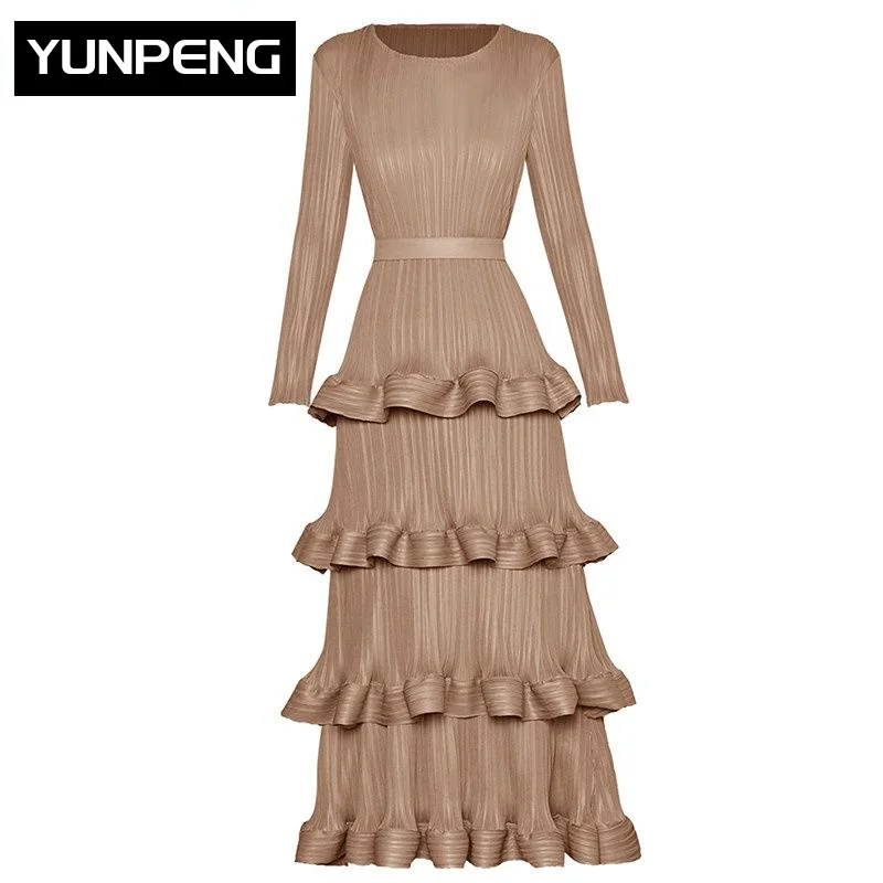 

Women's Dress Long sleeve Belted High waist Ruffles Elasticity Slim Blue Elegant Dresses For Women 2023 Luxury Designer Evening