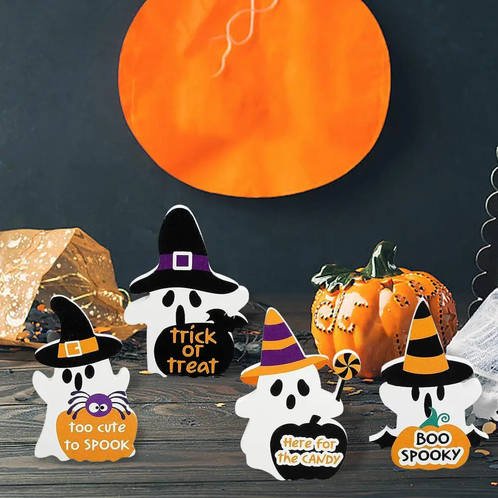 

New Halloween Kitchen Living Room Desktop Decoration Pumpkin Spider Ghost Indoor Atmosphere Ornament Decoration Bat Wooden G8B4