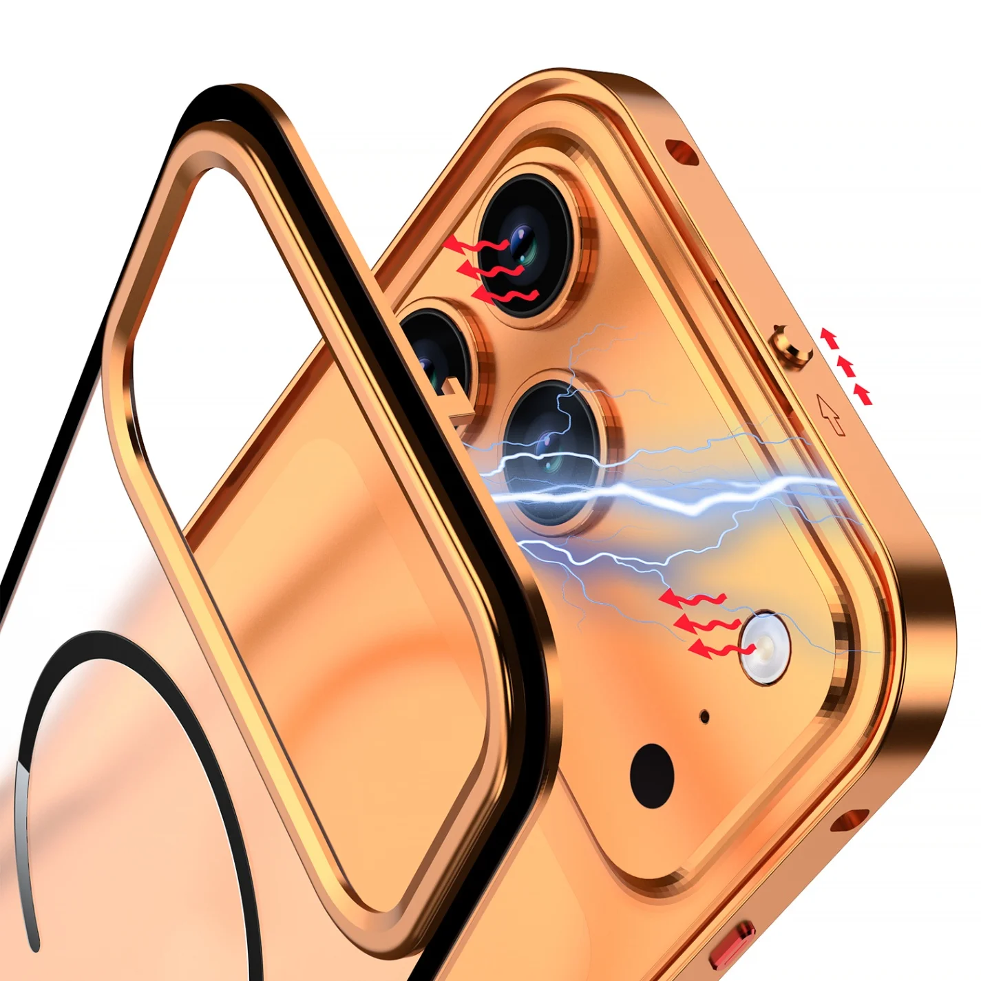 Фото Магнитный металлический чехол для iPhone 17 Pro Max/17 Pro/16 Pro/15 Pro/14 Pro Max, матовый, противоударный, с защитой камеры №3