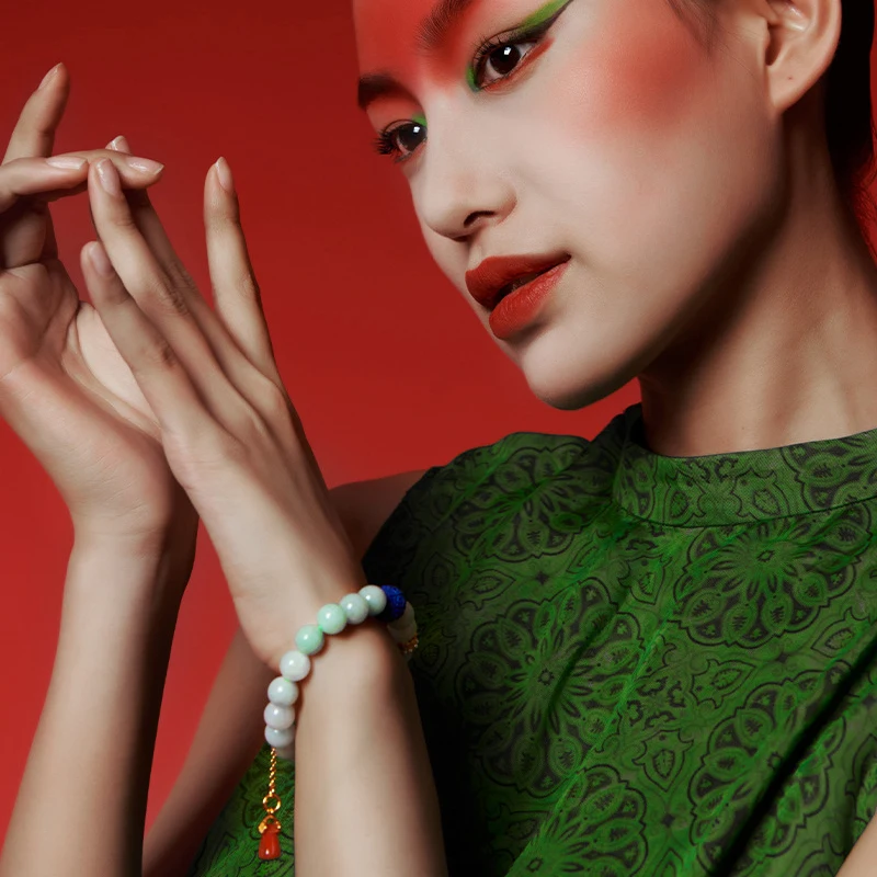 Натуральный жадеит шелк нефрит круглые бусины браслет с плавающими цветами