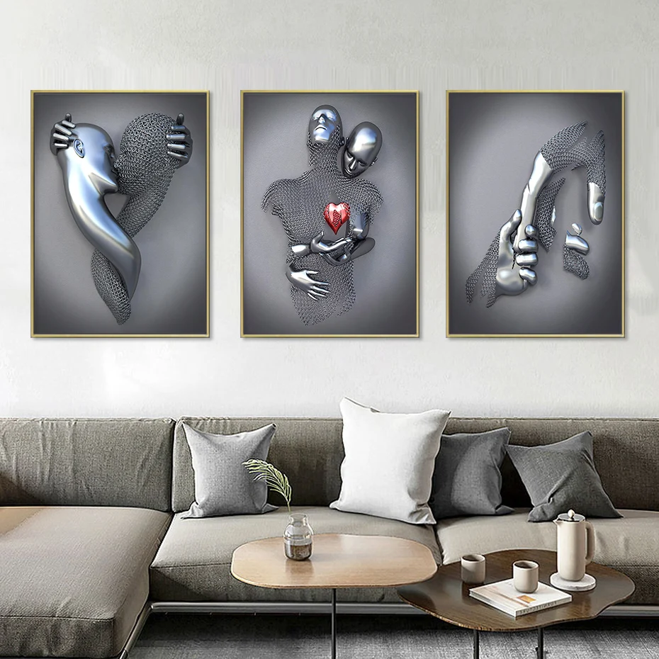 3pcs Modern Metal Figure Statue Wall Art Posters Romantic Canvas Painting Print Pictures Bedroom Interior Home Decoration Gifts 1