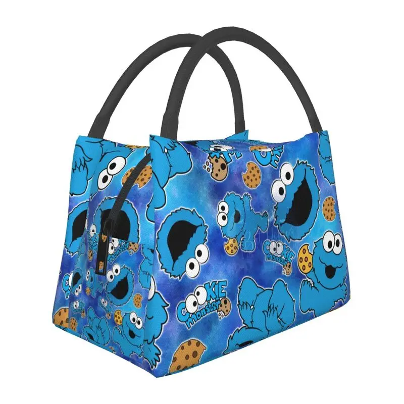 

Cartoon Sesame Street Insulated Lunch Bags for Women Cookie Monster Portable Thermal Cooler Food Lunch Box Work Travel