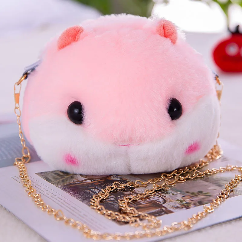 New Kawaii Plush Hamster Head Plush Cute Animal Diagonal Handbags for Phone Coin Purse Crossbody Children Birthday Gift