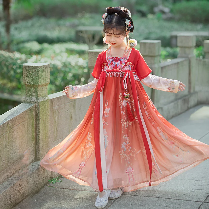 

2022 New Girls Han Suit Spring Summer Children Chinese Style Super Fairy Ru Skirt Baby Dress Red Butterfly