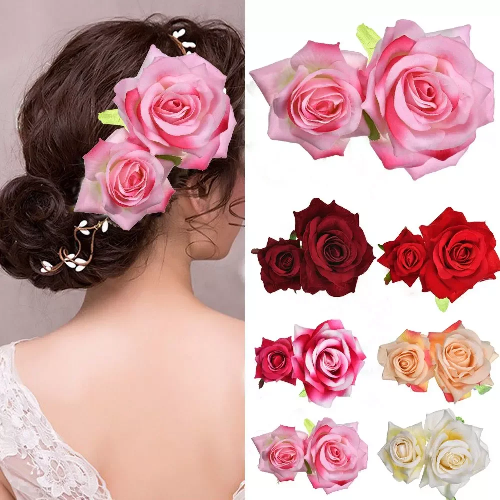 Bridal Flower Hair Clips Double Rose Hairpin Brooch Headwear Wedding Bridesmaid Party Women Hair Styling Tools Accessories