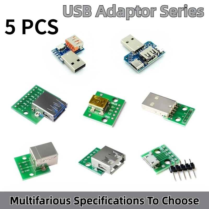 5 шт. Micro Mini USB A Male 2 0 3 Female B разъем интерфейса на 54 мм DIP PCB преобразователь адаптер
