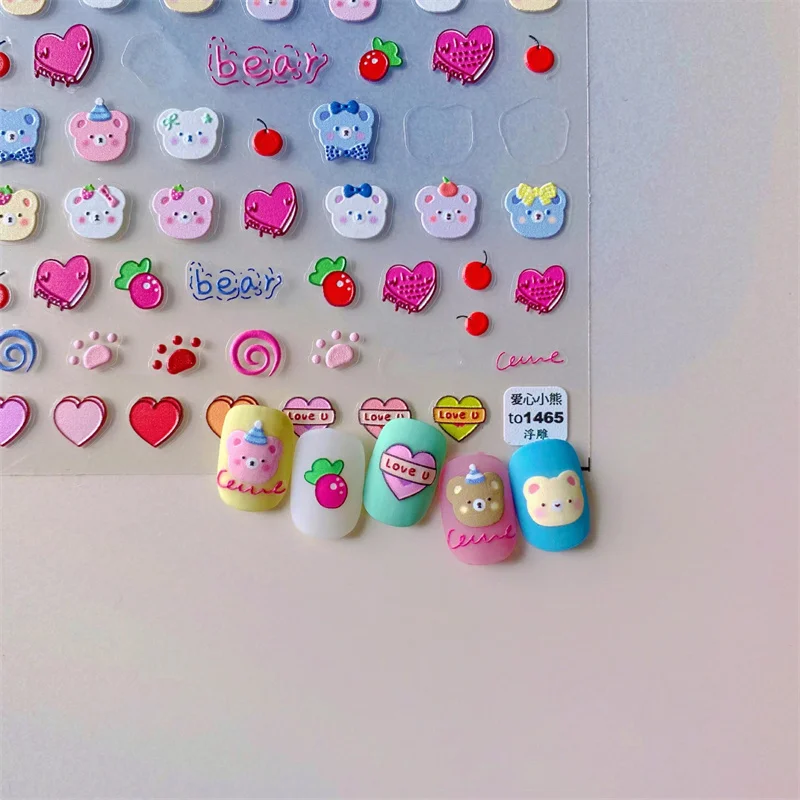 

Embossed 1465 Hot Back Adhesive Cute Nail Sticker Japanese Sticker 5D Nail Sticker Cute Cartoon Bear