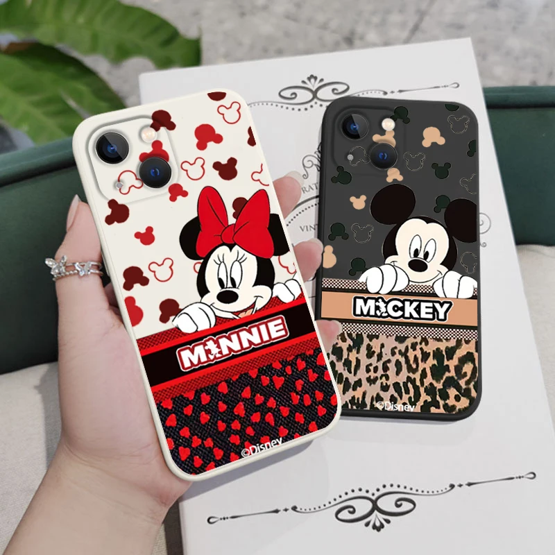 

Luxury Mickey Minnie Cute For Apple iPhone 14 13 12 11 Pro Max mini XS XR X 8 7 SE Liquid Rope Phone Case Capa Cover