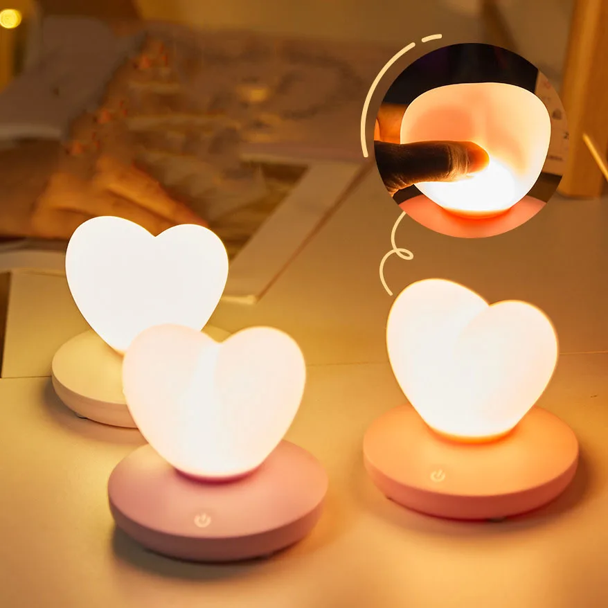 

LED Heart shape USB charging Night Lamp Touch Sensor Silicone Light Child Holiday Gift Sleepping Bedroom Desktop Decor Lamp