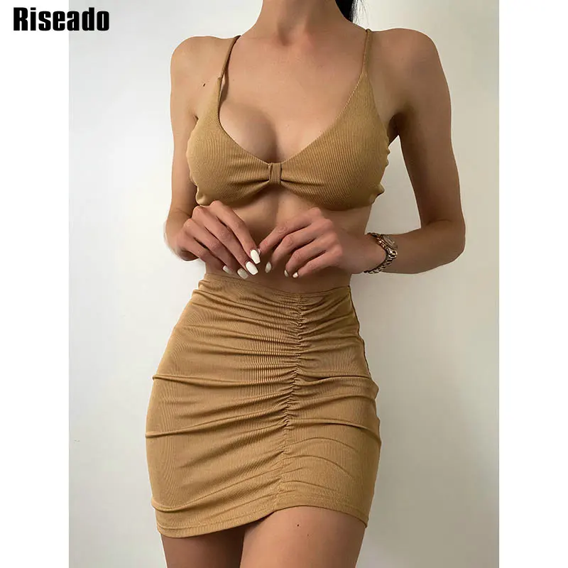 

Riseado, ребристый купальник из 3 предметов, бикини, сексуальная юбка, с рюшами, Пляжная накидка, с завязками на спине, женский купальник, новинка...