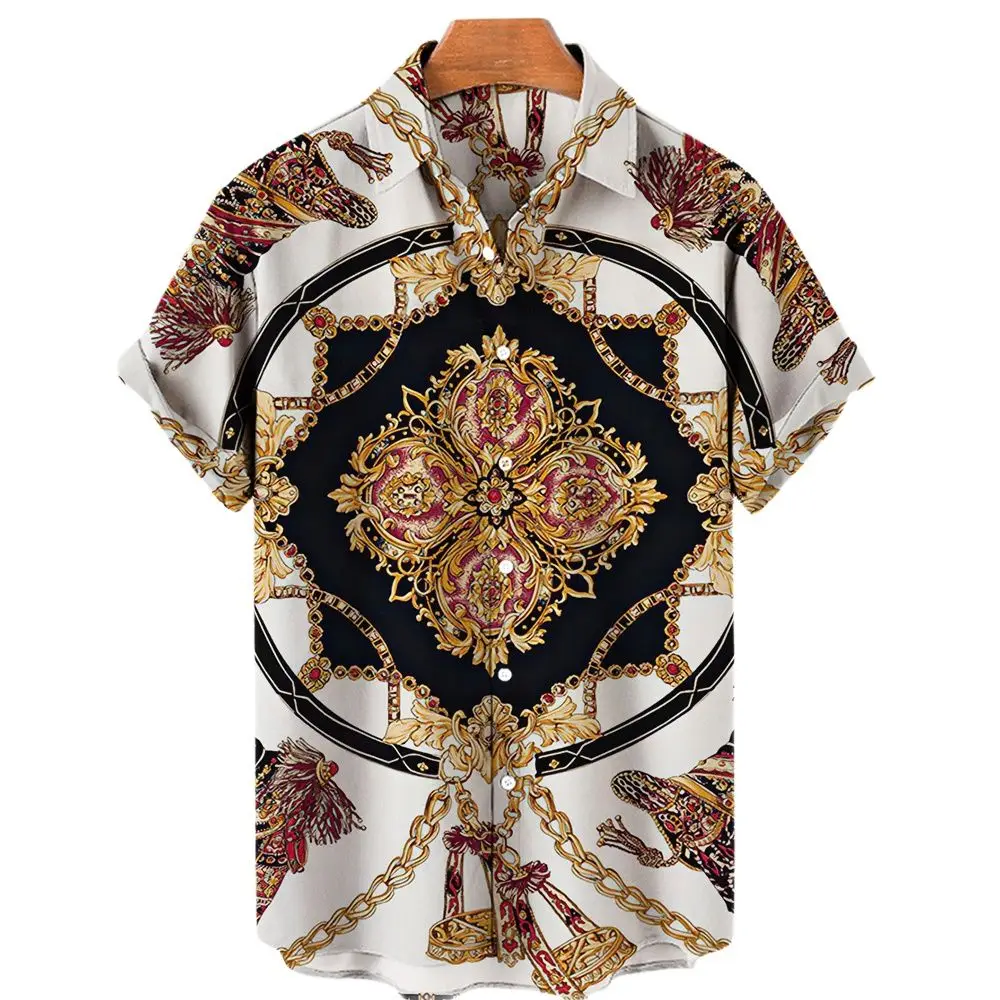 2022 Baroque Style Loose Breathable Short Sleeve Men's Hawaiian Shirts Casual Fashion Men's Shirts Light Luxury Men's Clothing