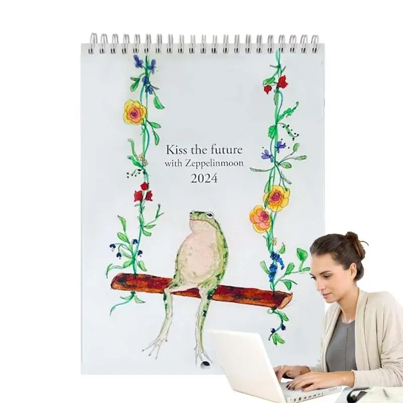 

Календарь на спирали, 2024 календарь, Фотокалендарь, настенный календарь с расписанными вручную узорами для спальни, кабинета, 2024