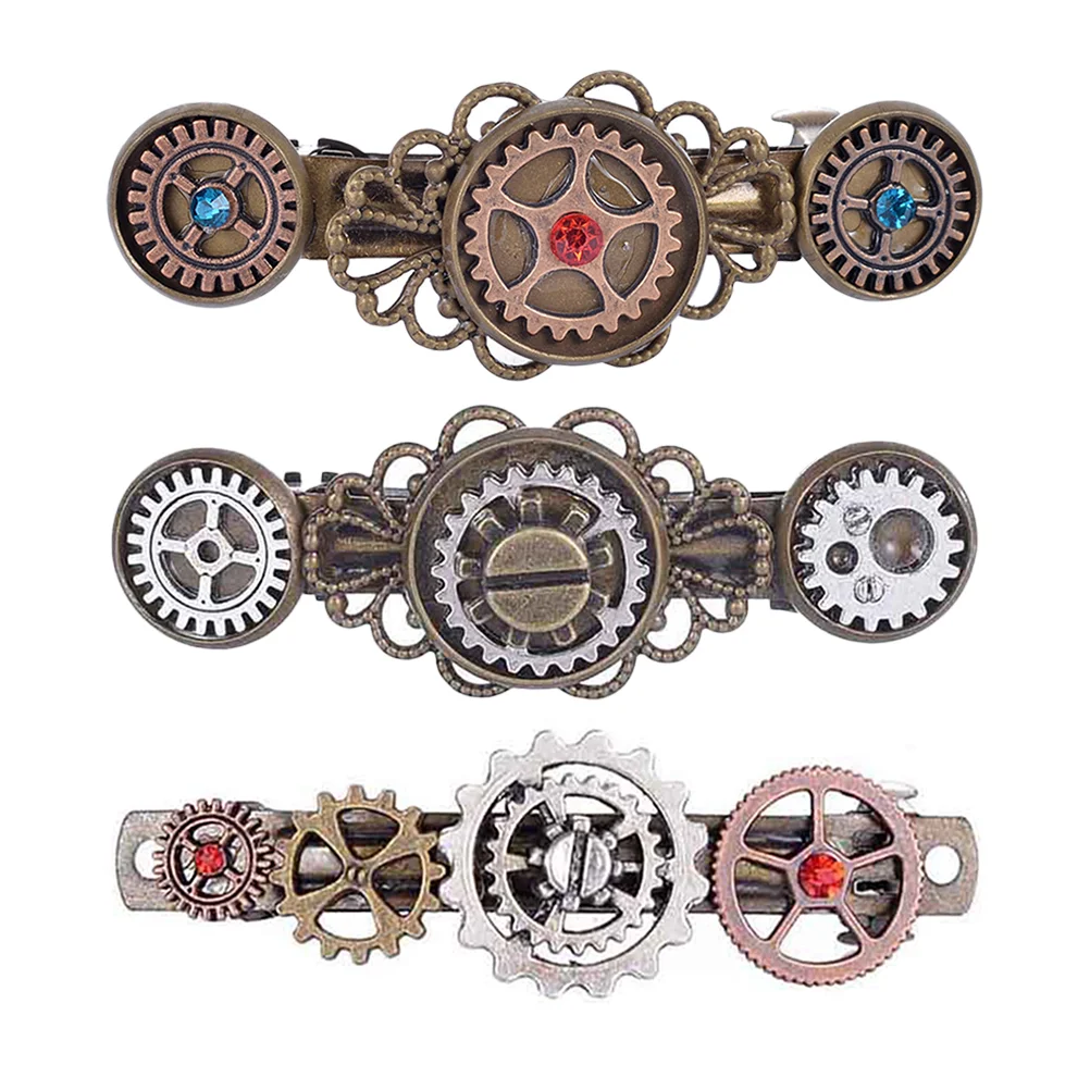 

Hair Steampunk Vintage Barrettes Clips Clip Gear Spring Gothic Accessories Punk Snap Women Clasp Hairpins Goth Piece Alloy Bobby