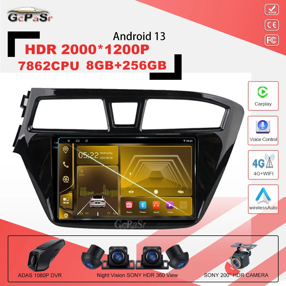 

Android 13 7862CPU для Hyundai I20 2015-2018 навигация GPS Carplay Автомагнитола сенсорный экран Bluetooth DSP мультимедийный Wi-Fi монитор