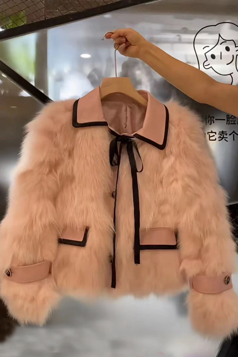 Nagodo Winter Jacket Women 2022 New Thicken Warm Sweet Faux Fox Wool Fur Coat Lapel Collar Furry Fluffy Short Coats abrigos