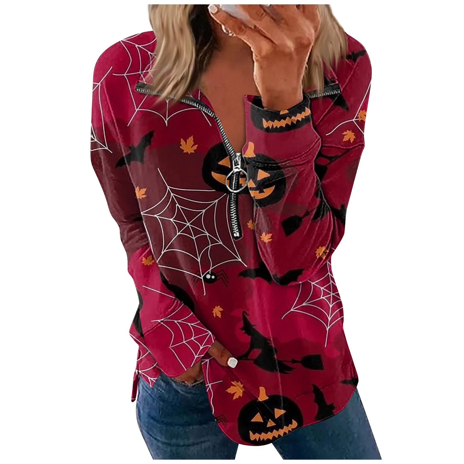 

Women'S Fashionable Long-Sleeved Tie-Dye Halloween Sweatshirt Printed Zipper Sweatshirt Top Casual Loose Sweatshirt Sudaderas