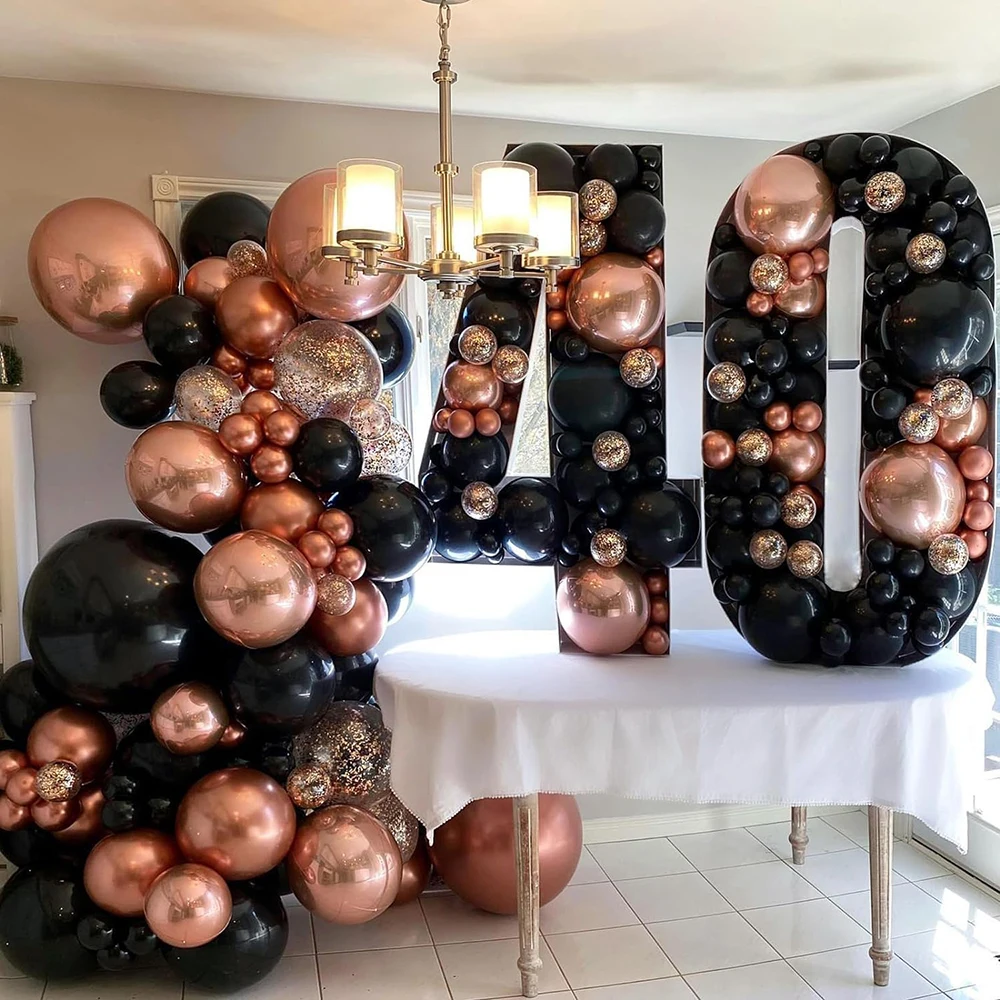 107 шт. черные розовые и золотые блестящие металлические хромированные шары
