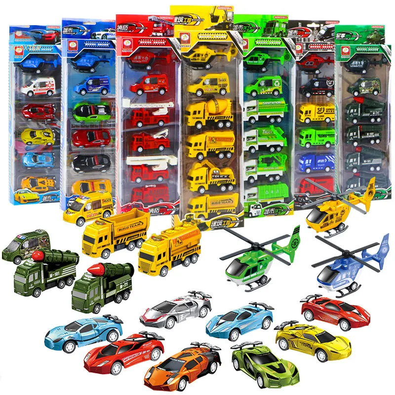 

6pcs Alloy Diecast Engineering Car Models Fire Fighting Truck Toys for Children Kids Vehicle Toys Gift Excavator Tractor Toy