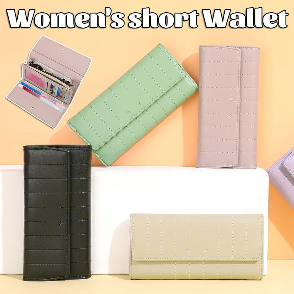 Three Fold PU Leather Card Holder Buckle Women Money Clip Airpods Protective Sleeve Popular Fashion Purse Exquisite Workmanship