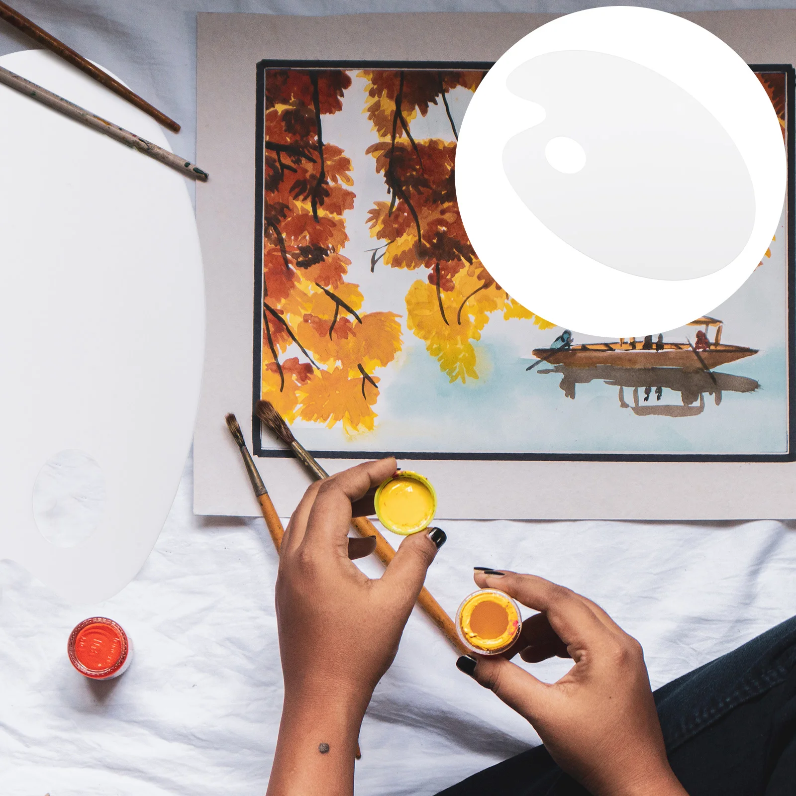 

Acrylic Palette White Serving Tray Handheld Painting Palettes Board Oval Pallet Supplies Pigment Watercolor