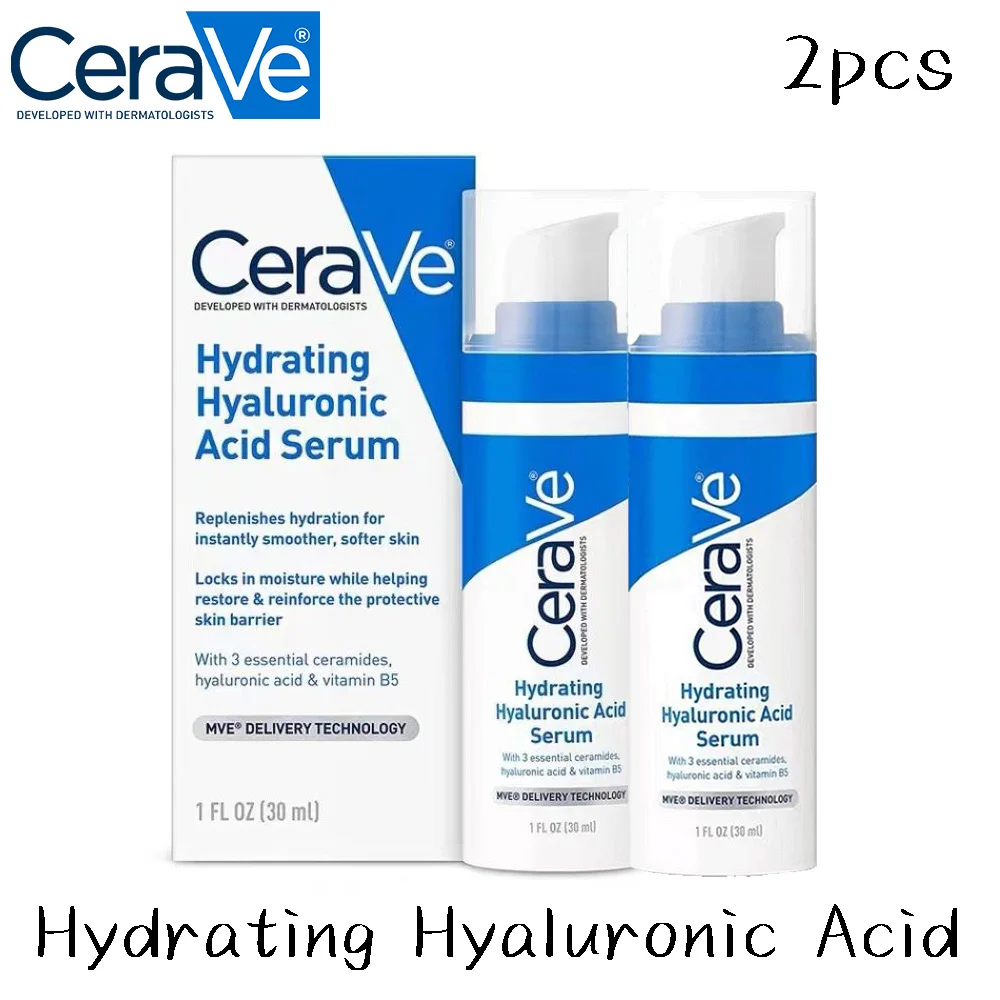 

2PCS CeraVe Hydrating Hyaluronic Acid Facial Serum 24-hour Long-lasting Moisturising Nourishing Repairing Barrier Skin Care 30ml