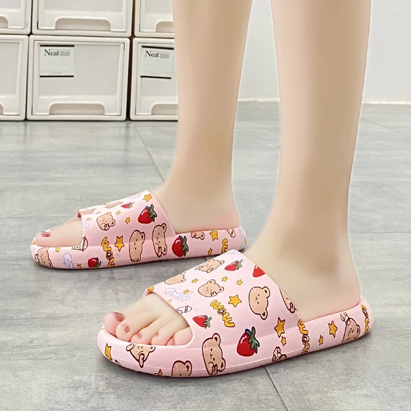 

Сланцы женские летние, мягкая толстая подошва, Нескользящие, мультяшный рисунок граффити, для бассейна, домашние тапочки